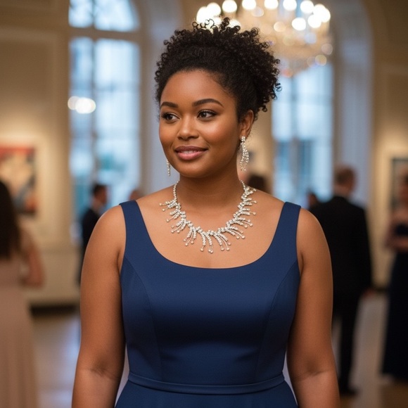 Silver Rhinestone Statement Necklace & Earring Set | NWT - Picture 5 of 5